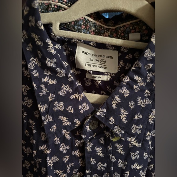 Paper Denim & Cloth Dark Blue Leaf Print Shirt 
Mens Classic stretch fabric 4X - Picture 3 of 4